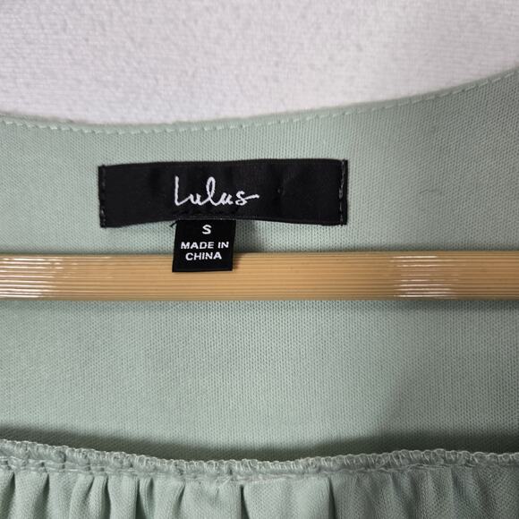 Lulu's Jacquard Short Sleeve Wrap Midi Dress S Blissfully Sage Green Ruffle - Picture 8 of 12